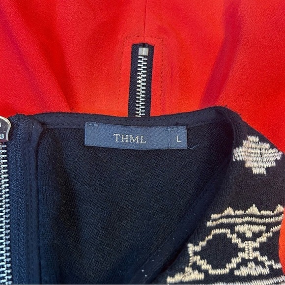 THML Womens Geometric Knit Bodice Fit & Flare Dress Red Black Large Sleeveless - Picture 4 of 6